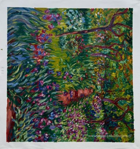 De Iristuin in Giverny – met de hand geschilderde reproductie, foto van het voltooide schilderij