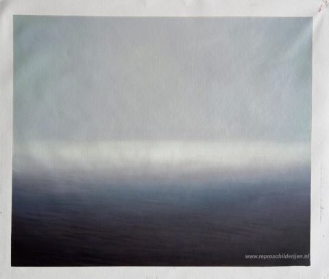 Zeegezicht: Ligurische Zee, vlakbij Saviore – met de hand geschilderde reproductie, foto van het voltooide schilderij