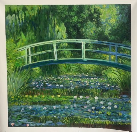 De Japanse brug (de waterlelievijver) – met de hand geschilderde reproductie, foto van het voltooide schilderij
