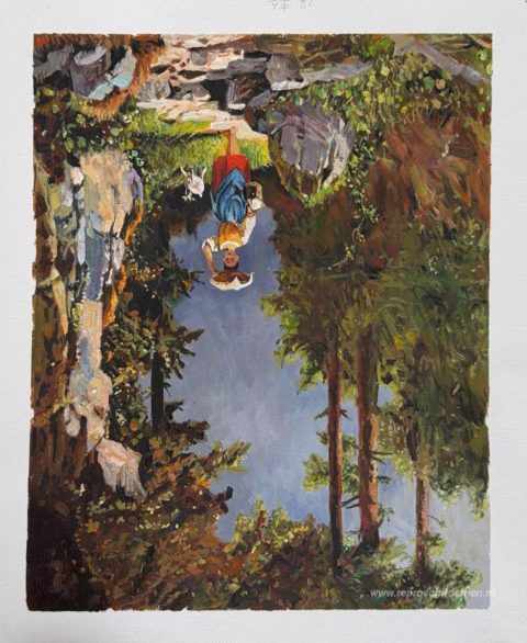 Meisje met geit – met de hand geschilderde reproductie, foto van het voltooide schilderij