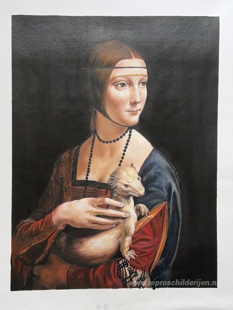 De dame met een hermelijn (Cecilia Gallerani) – met de hand geschilderde reproductie, foto van het voltooide schilderij
