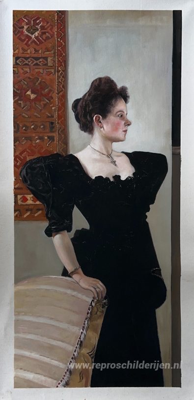 Portret van Marie Breunig – met de hand geschilderde reproductie, foto van het voltooide schilderij
