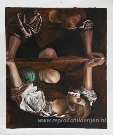 Narcissen – met de hand geschilderde reproductie, foto van het voltooide schilderij