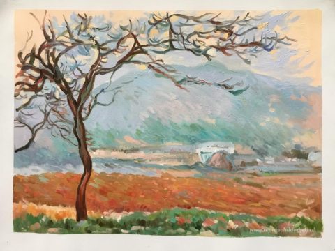 Landschap bij Giverny – met de hand geschilderde reproductie, foto van het voltooide schilderij