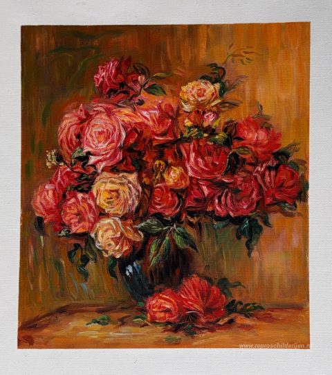 Boeket Rozen – met de hand geschilderde reproductie, foto van het voltooide schilderij