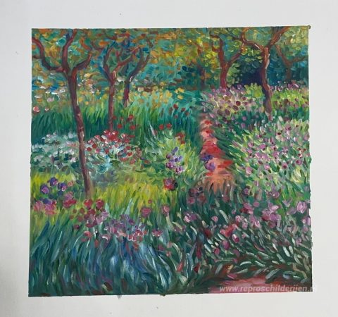 De Iristuin in Giverny – met de hand geschilderde reproductie, foto van het voltooide schilderij