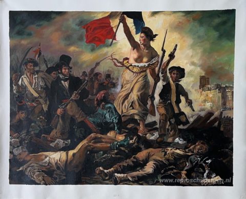 De vrijheid die het volk leidt  – met de hand geschilderde reproductie, foto van het voltooide schilderij