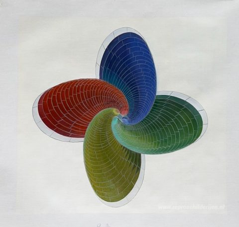 Toren van Vuur, parametrisch model – met de hand geschilderde reproductie, foto van het voltooide schilderij