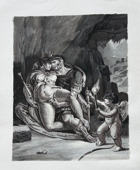 Aeneas en Dido – met de hand geschilderde reproductie, foto van het voltooide schilderij