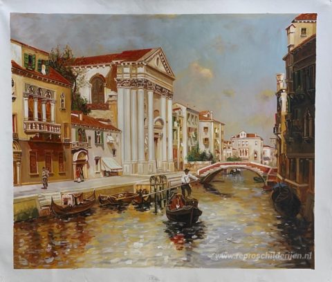 Een Venetiaans kanaal – met de hand geschilderde reproductie, foto van het voltooide schilderij