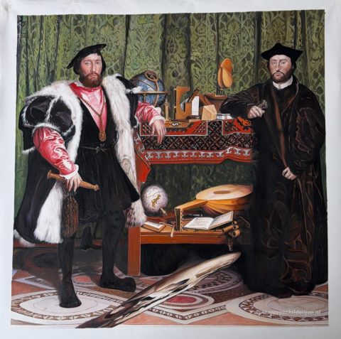 De ambassadeurs – met de hand geschilderde reproductie, foto van het voltooide schilderij