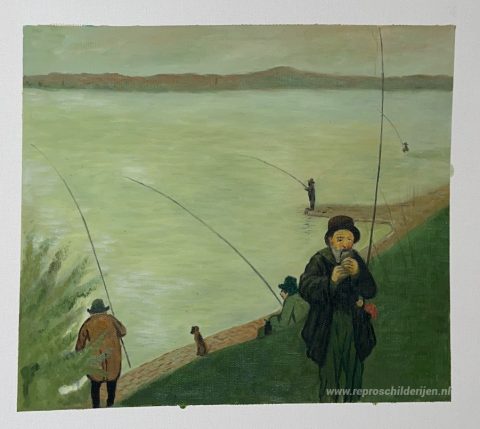Vissers aan de Rijn – met de hand geschilderde reproductie, foto van het voltooide schilderij