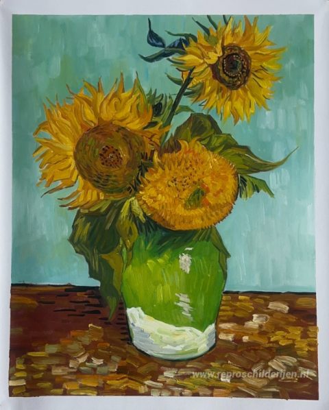 Zonnebloemen  – met de hand geschilderde reproductie, foto van het voltooide schilderij