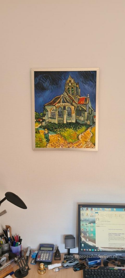 De kerk van Auvers – met de hand geschilderde reproductie, foto van het voltooide schilderij