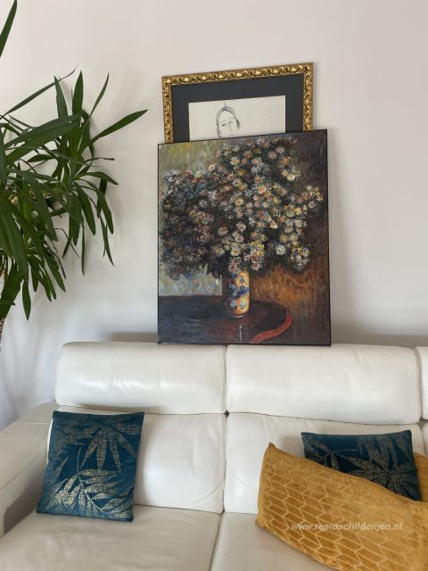Asters – met de hand geschilderde reproductie, foto van het voltooide schilderij