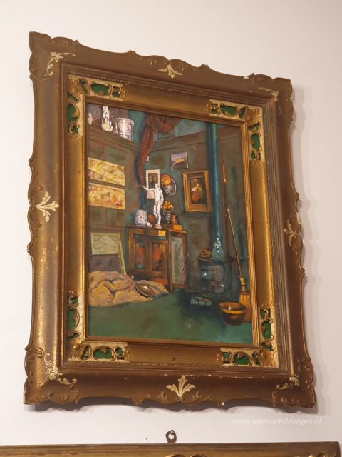 Interieur van een studio – met de hand geschilderde reproductie, foto van het voltooide schilderij