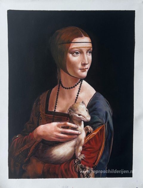 De dame met een hermelijn (Cecilia Gallerani) – met de hand geschilderde reproductie, foto van het voltooide schilderij