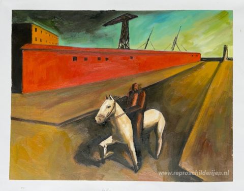 Wit paard en dok  – met de hand geschilderde reproductie, foto van het voltooide schilderij