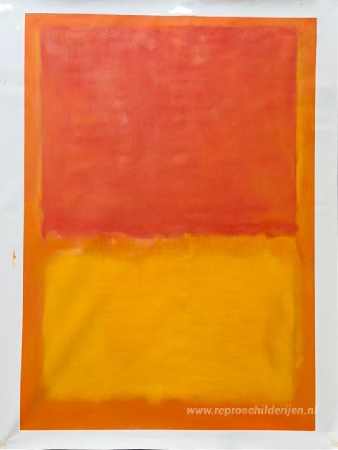 Oranje en geel – met de hand geschilderde reproductie, foto van het voltooide schilderij