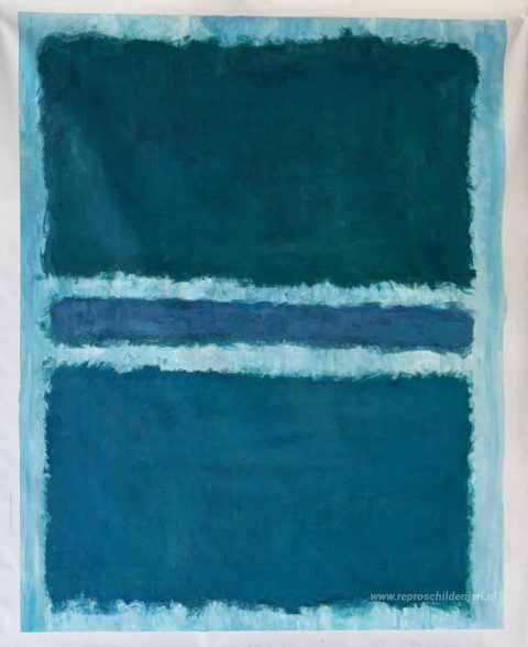 Zonder titel (blauw gedeeld door blauw) – met de hand geschilderde reproductie, foto van het voltooide schilderij