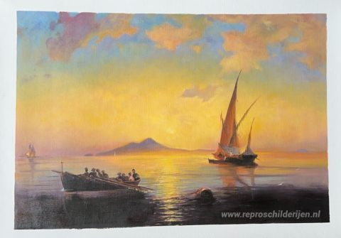 De baai van Napels – met de hand geschilderde reproductie, foto van het voltooide schilderij
