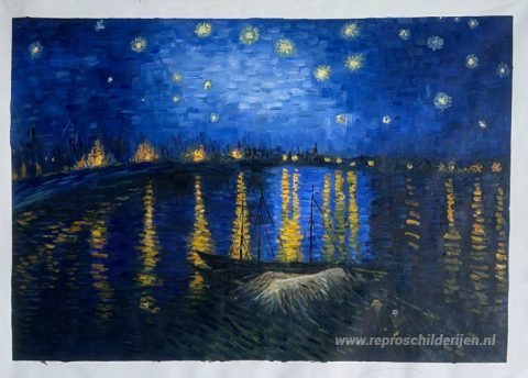 De Sterrennacht – met de hand geschilderde reproductie, foto van het voltooide schilderij
