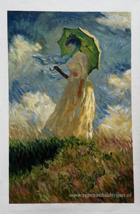Vrouw met parasol (ook bekend als Studie van een figuur buitensh – met de hand geschilderde reproductie, foto van het voltooide schilderij