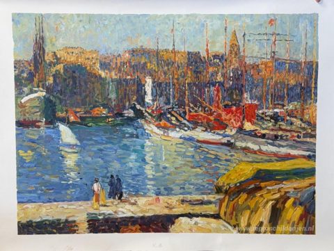 Haven van Marseille – met de hand geschilderde reproductie, foto van het voltooide schilderij