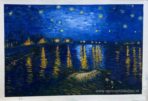 De Sterrennacht – met de hand geschilderde reproductie, foto van het voltooide schilderij