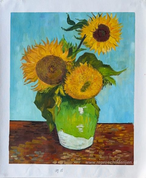Zonnebloemen  – met de hand geschilderde reproductie, foto van het voltooide schilderij
