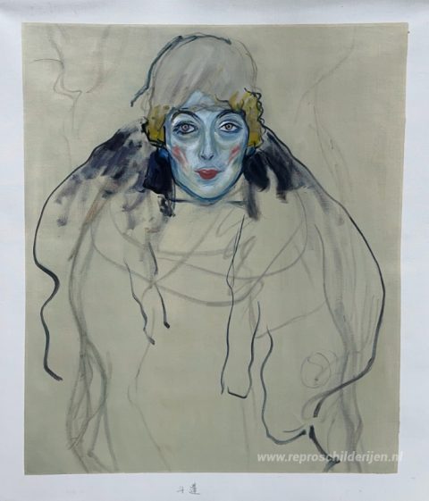 Portret van een dame (onvoltooid) – met de hand geschilderde reproductie, foto van het voltooide schilderij