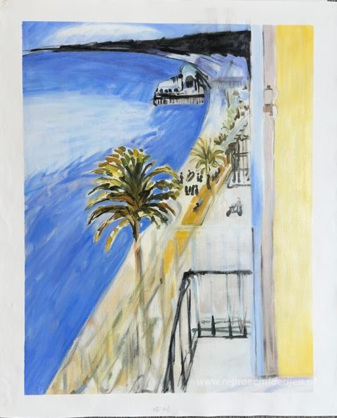 De baai van Nice – met de hand geschilderde reproductie, foto van het voltooide schilderij
