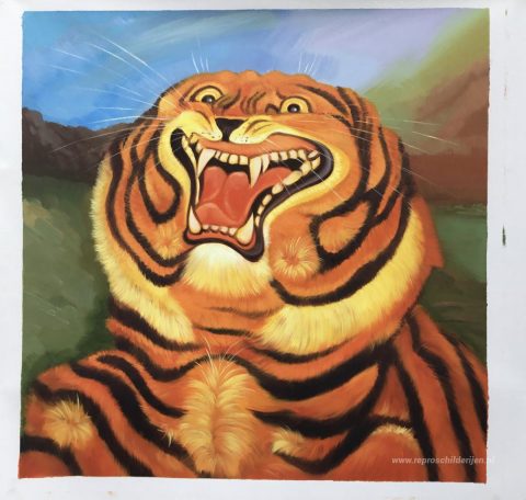 Tijger – met de hand geschilderde reproductie, foto van het voltooide schilderij