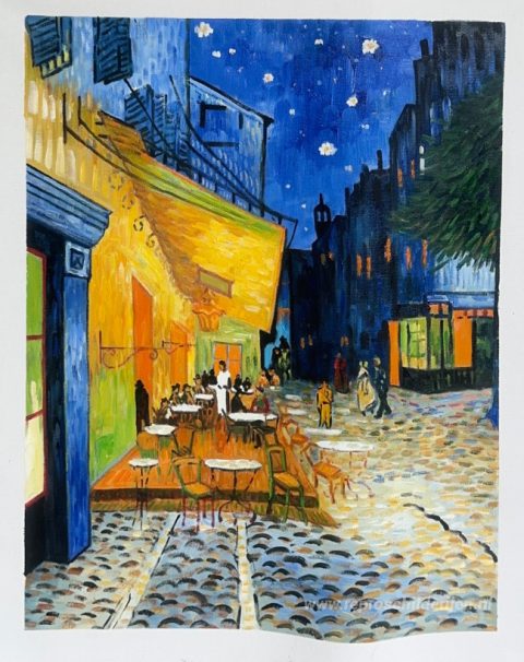 Caféterras bij nacht – met de hand geschilderde reproductie, foto van het voltooide schilderij