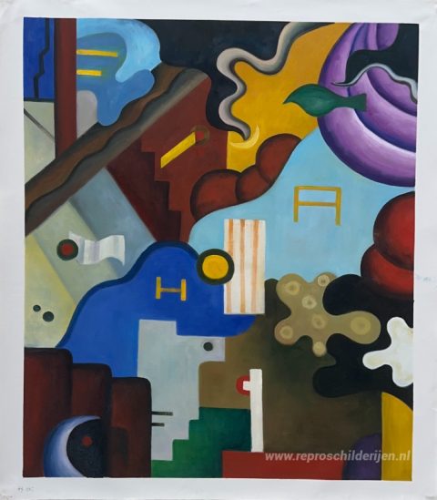 Futuristische compositie – met de hand geschilderde reproductie, foto van het voltooide schilderij