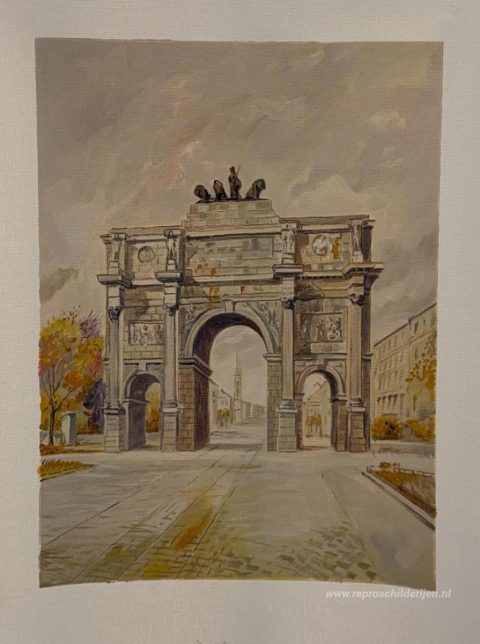 Boog van Triomf in München – met de hand geschilderde reproductie, foto van het voltooide schilderij