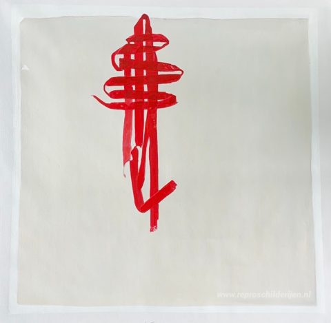 Zwevende lijntekening (antenne) – met de hand geschilderde reproductie, foto van het voltooide schilderij