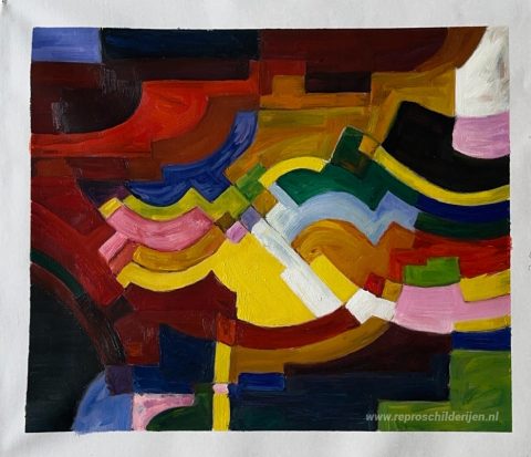 Gekleurde vormen III – met de hand geschilderde reproductie, foto van het voltooide schilderij