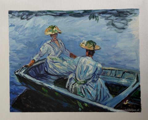 De blauwe roeiboot – met de hand geschilderde reproductie, foto van het voltooide schilderij