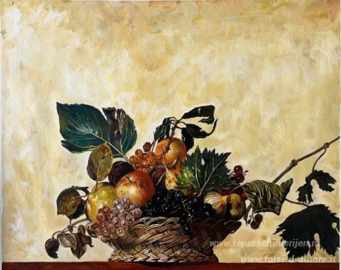 Fruitmand – met de hand geschilderde reproductie, foto van het voltooide schilderij