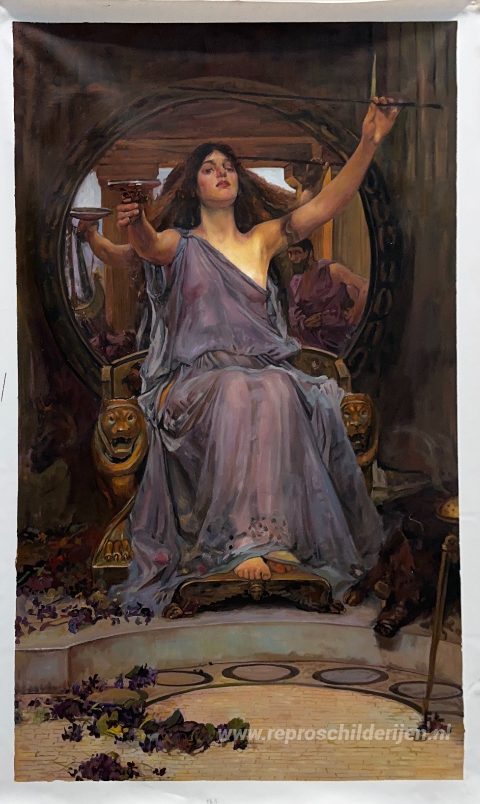 Circe biedt de beker aan Ulysses aan – met de hand geschilderde reproductie, foto van het voltooide schilderij