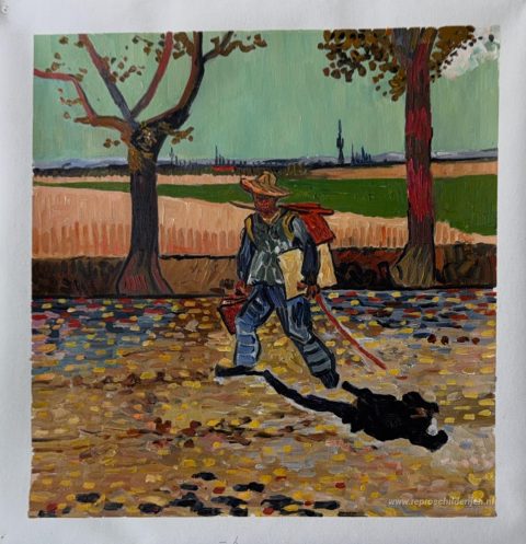 Zelfportret op weg naar Tarascon (De schilder op weg naar zijn w – met de hand geschilderde reproductie, foto van het voltooide schilderij