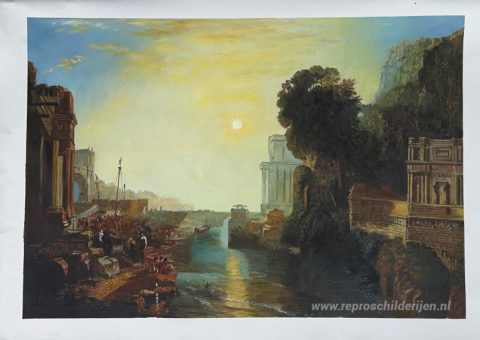 Dido-gebouw Carthago – met de hand geschilderde reproductie, foto van het voltooide schilderij