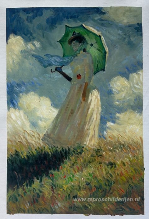 Vrouw met parasol (ook bekend als Studie van een figuur buitensh – met de hand geschilderde reproductie, foto van het voltooide schilderij