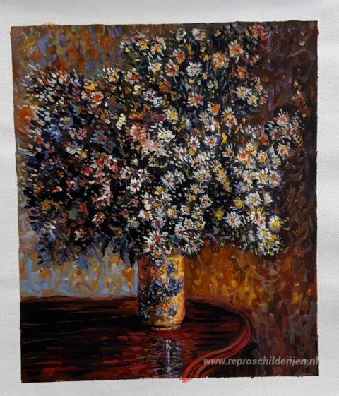 Asters – met de hand geschilderde reproductie, foto van het voltooide schilderij
