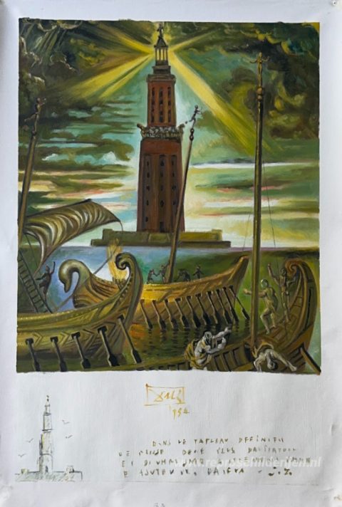 De vuurtoren in Alexandrië – met de hand geschilderde reproductie, foto van het voltooide schilderij