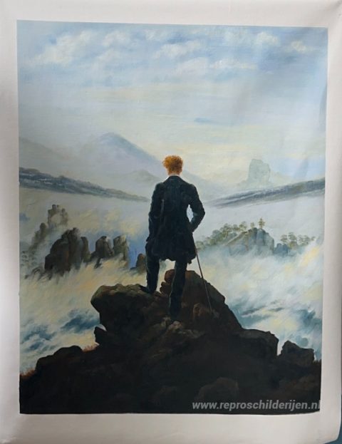 De zwerver boven de zee van mist – met de hand geschilderde reproductie, foto van het voltooide schilderij