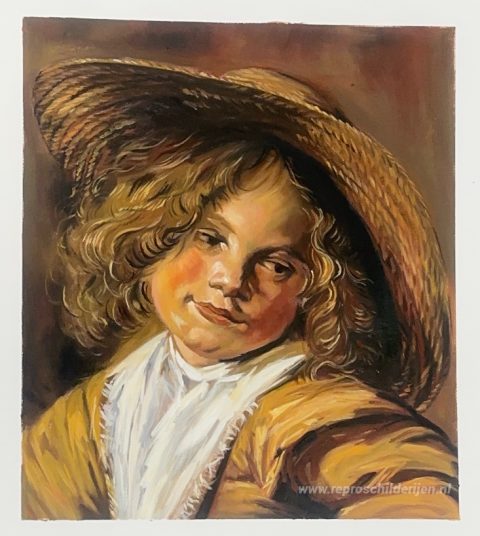 Meisje met een strohoed – met de hand geschilderde reproductie, foto van het voltooide schilderij