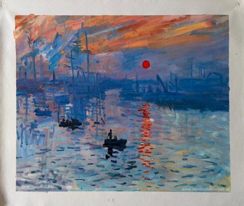 Indruk, zonsopgang – met de hand geschilderde reproductie, foto van het voltooide schilderij