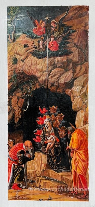 Aanbidding van de Magiërs – met de hand geschilderde reproductie, foto van het voltooide schilderij